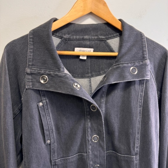 Coldwater Creek Faded Black Snap Button Down Denim Jean Jacket Size Large - Picture 2 of 13